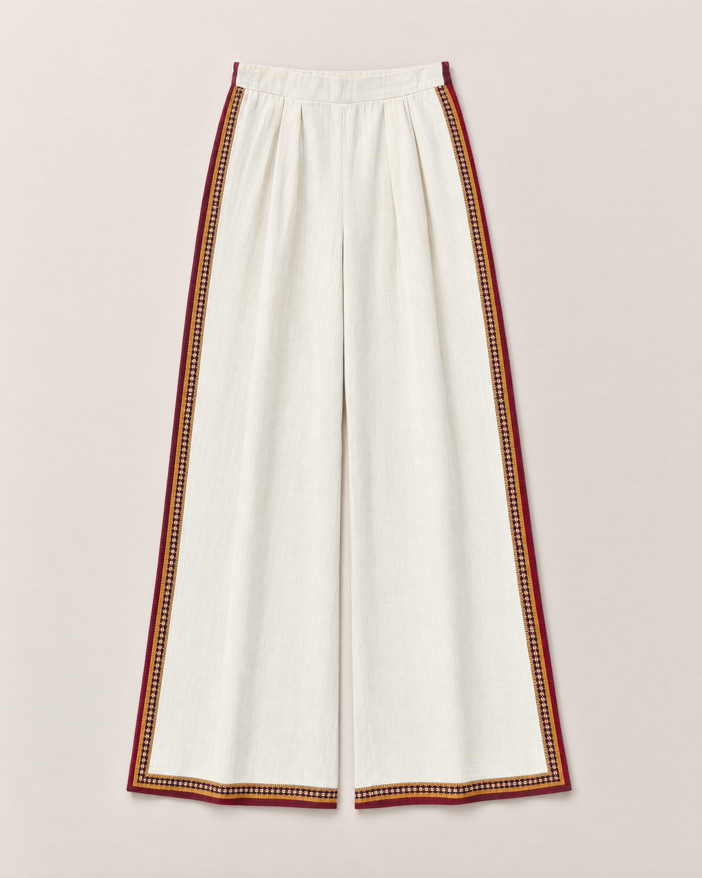 Adelina Elegant Wide-Leg Trousers - White Stripe flat lay