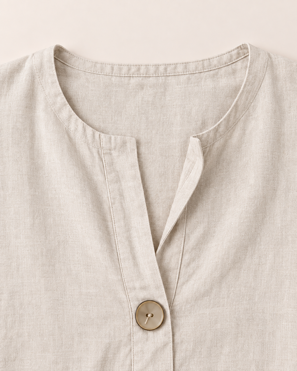 Amelia Light Linen Blouse - detail of the neckline, Beige