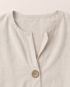 Amelia Light Linen Blouse - detail of the neckline, Beige