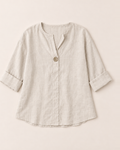 Amelia Light Linen Blouse - Beige flat lay, Beige