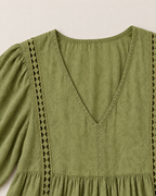 Annelise Lace Trim Midi Dress - detail of the neckline, Green