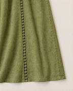 Annelise Lace Trim Midi Dress - detail of the fabric and side edge, Green