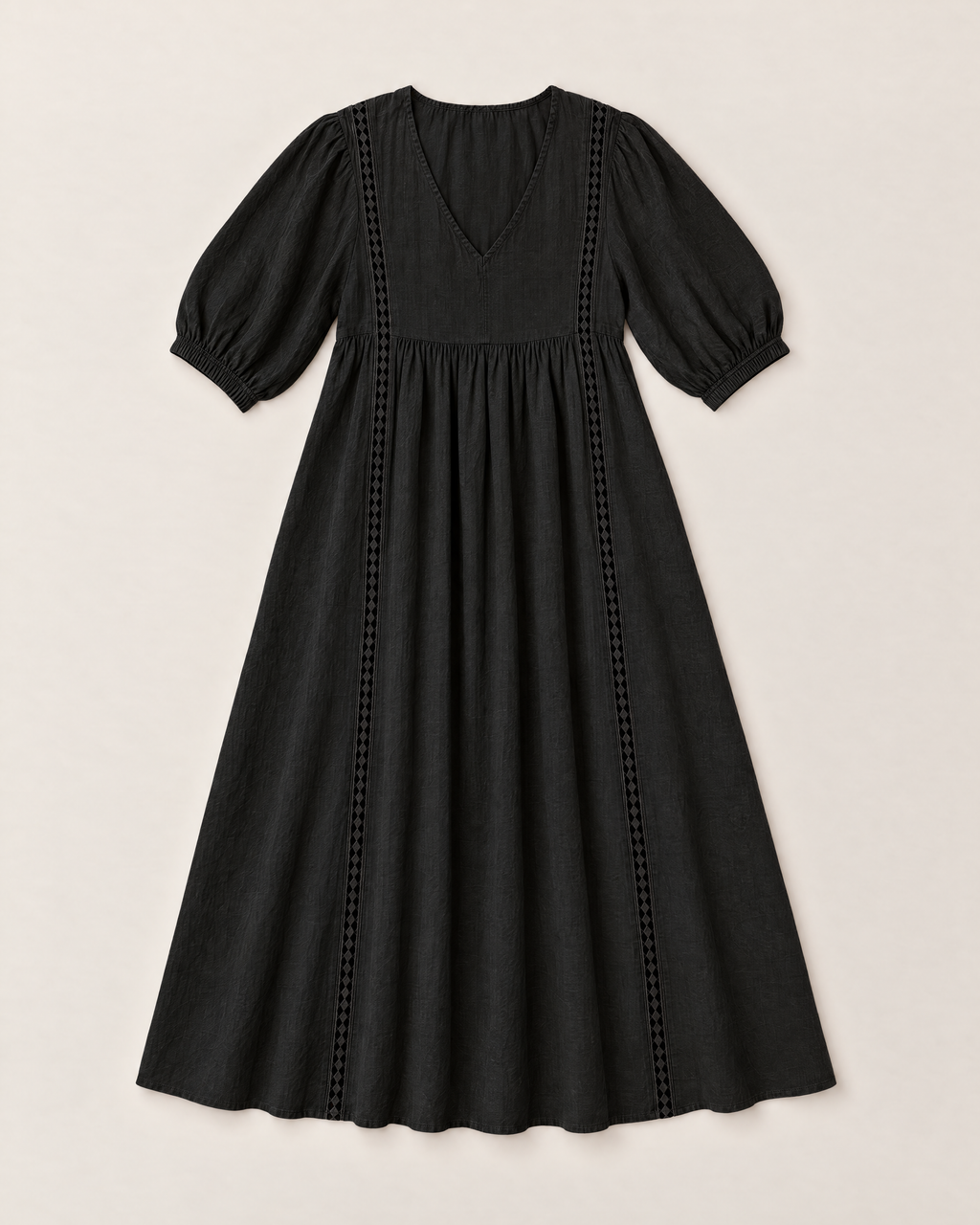 Annelise Lace Trim Midi Dress - Black flat lay