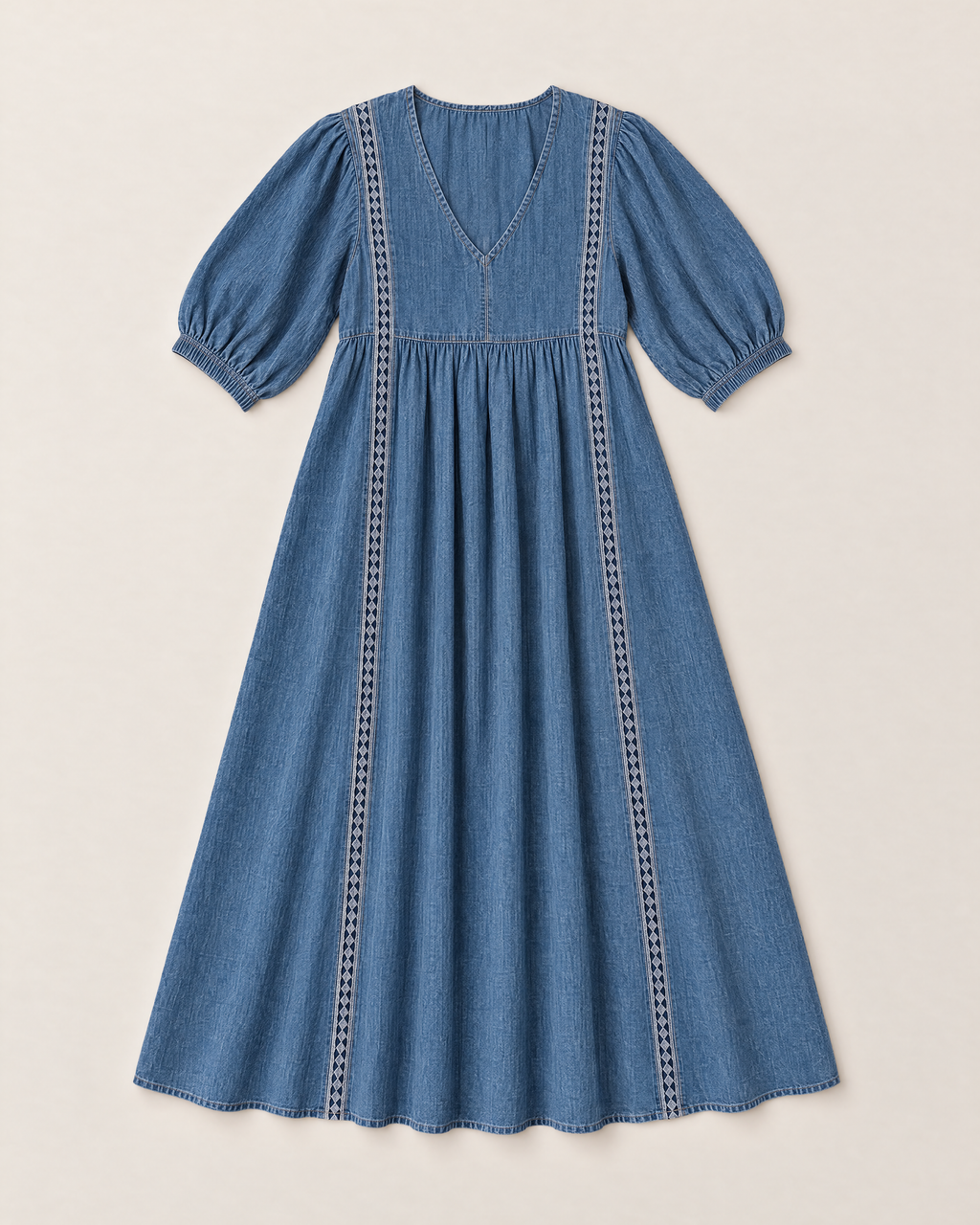 Annelise Lace Trim Midi Dress - Dark Blue flat lay