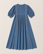Annelise Lace Trim Midi Dress - Dark Blue flat lay