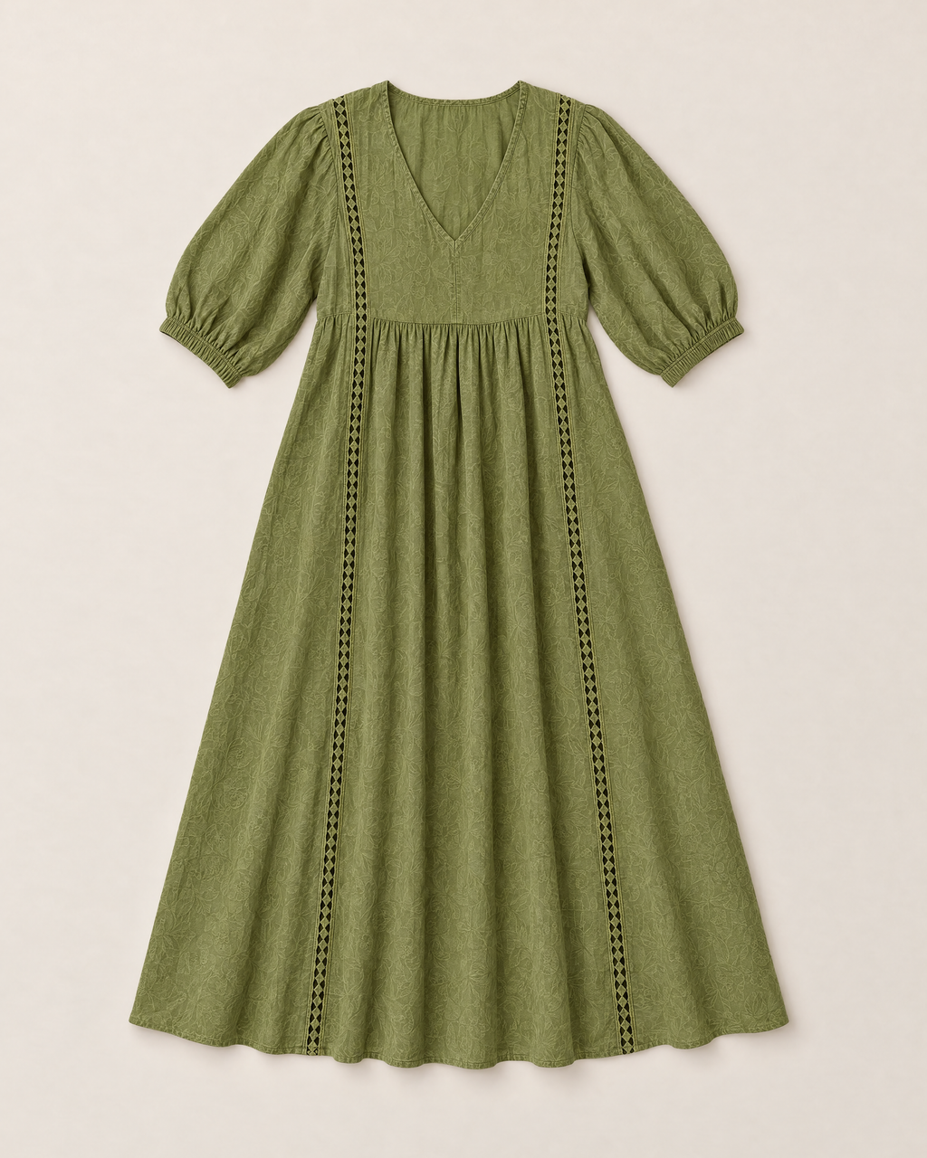 Annelise Lace Trim Midi Dress - Green flat lay