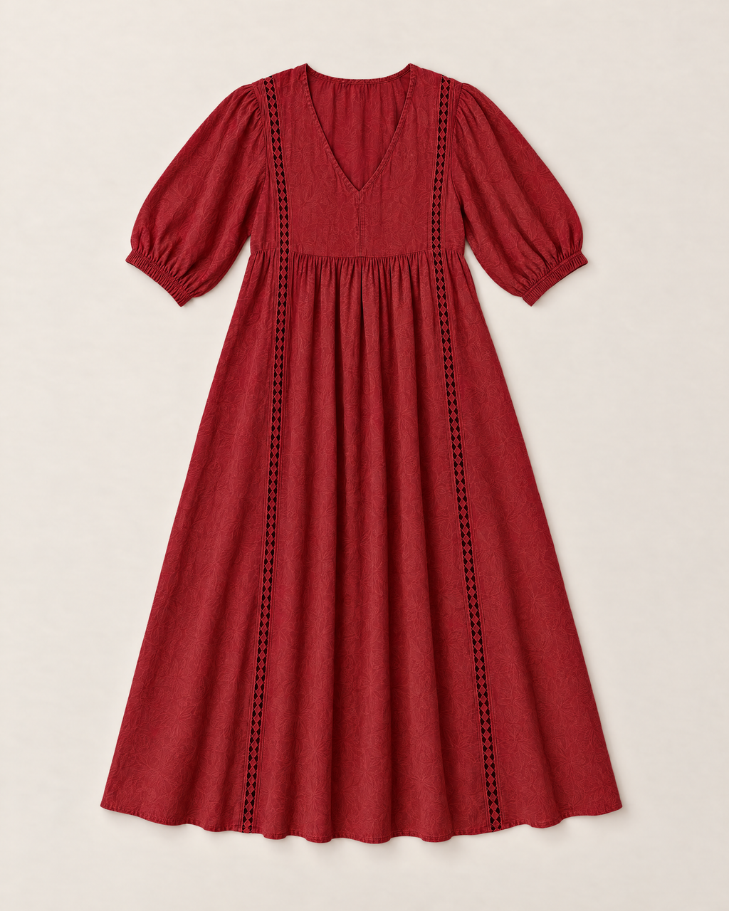 Annelise Lace Trim Midi Dress - Maroon flat lay