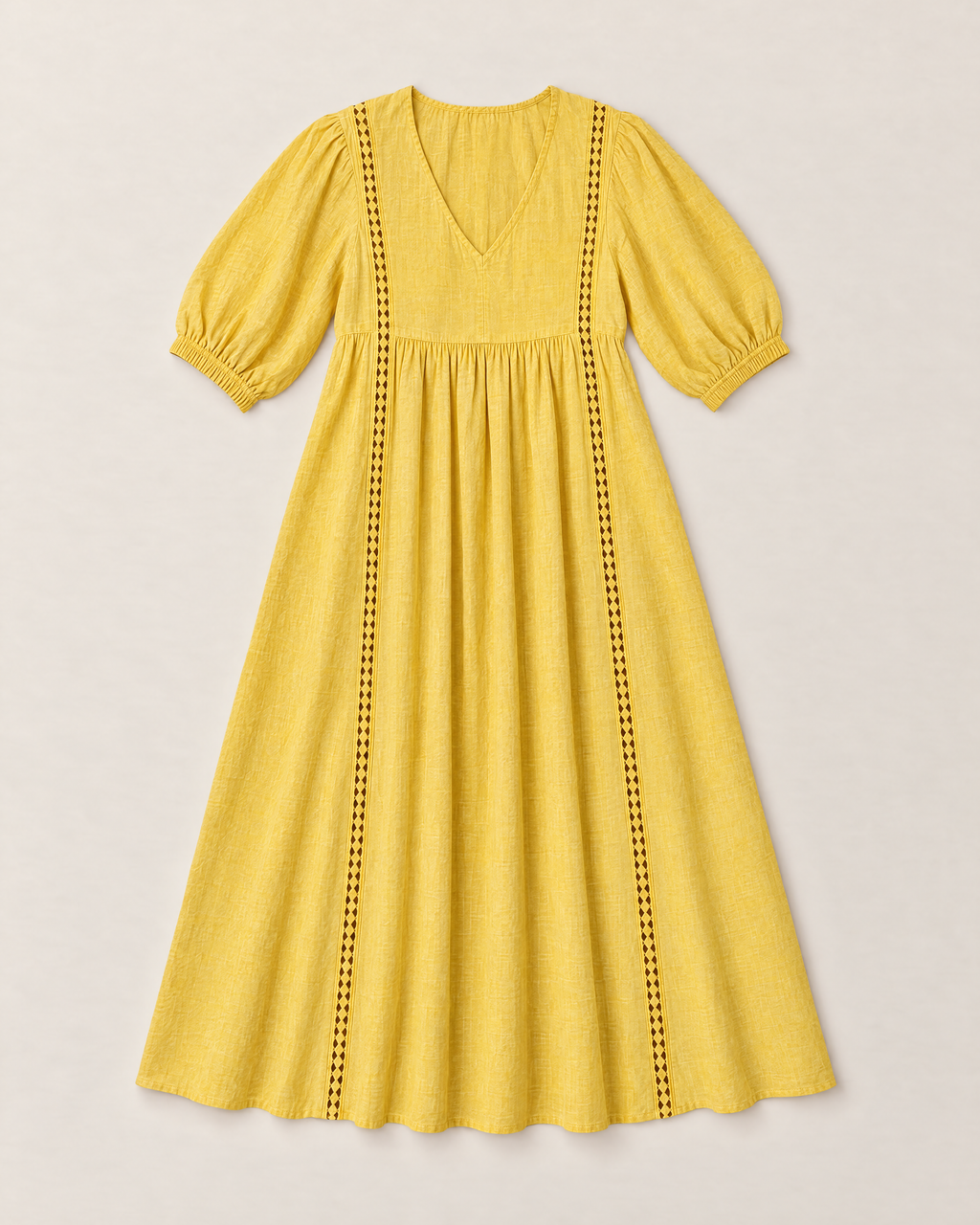 Annelise Lace Trim Midi Dress - Yellow flat lay