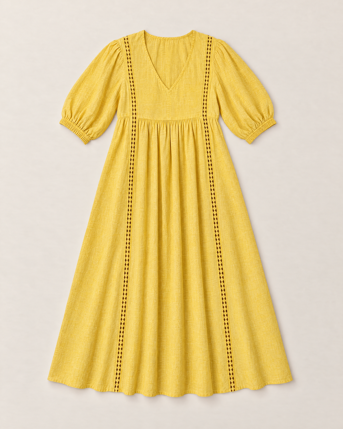 Annelise Lace Trim Midi Dress - Yellow flat lay