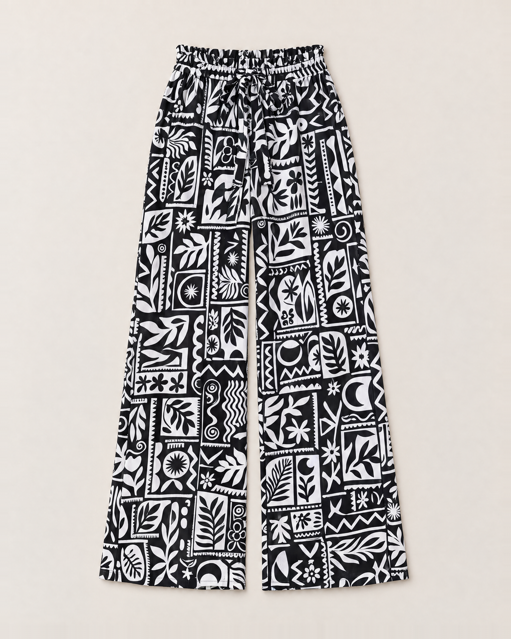 Astrid High-Waisted Wide Leg Trousers - Black Print flat lay
