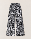 Astrid High-Waisted Wide Leg Trousers - Black Print flat lay