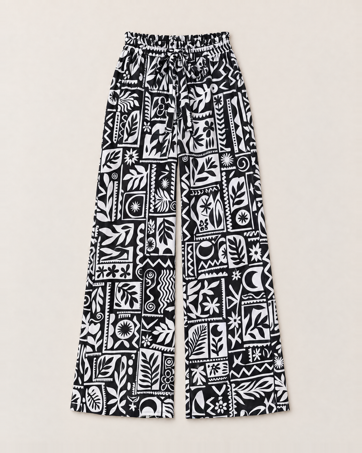 Astrid High-Waisted Wide Leg Trousers - Black Print flat lay