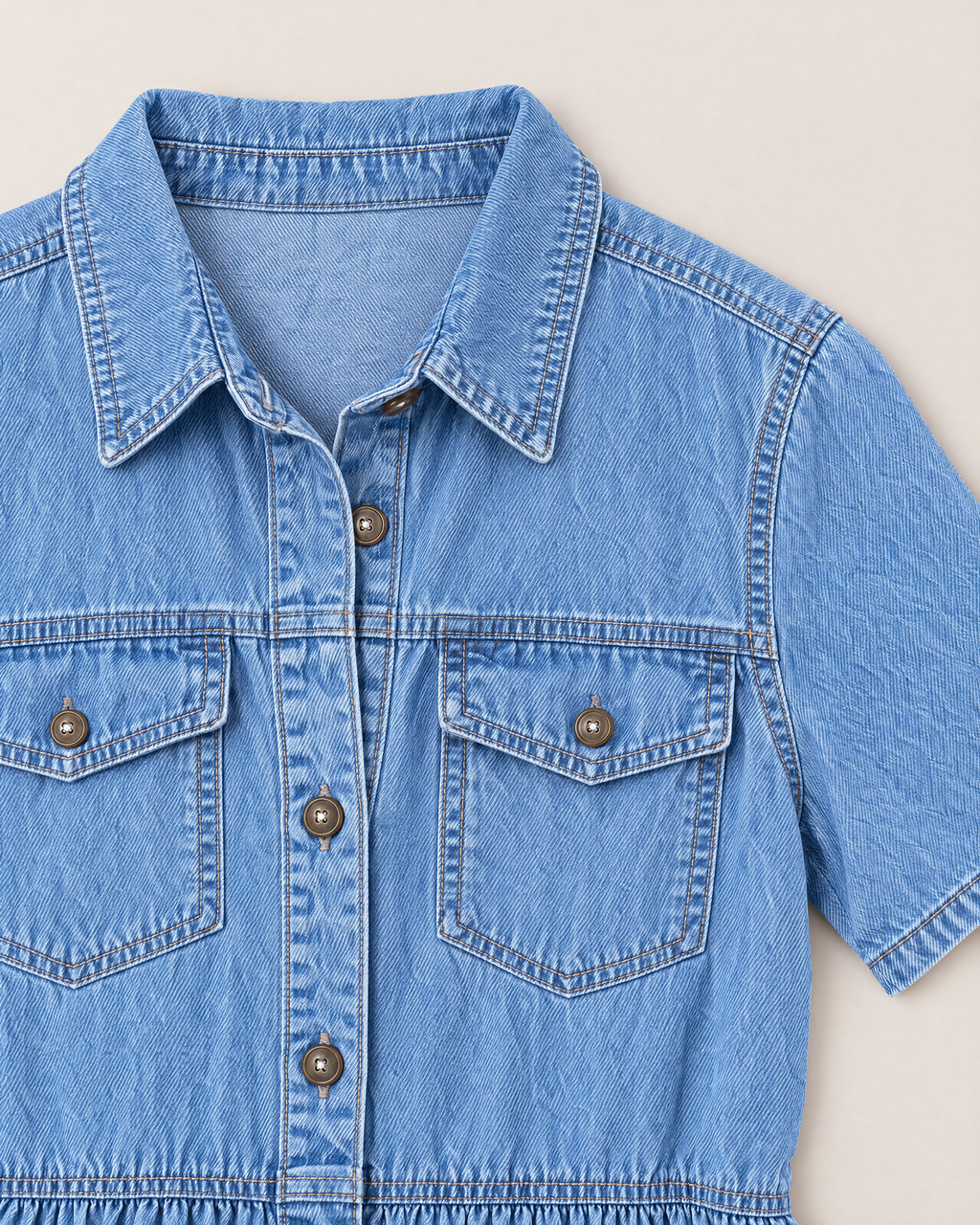 Aurelia Effortless Button-Front Dress - detail of the neckline, Light Blue