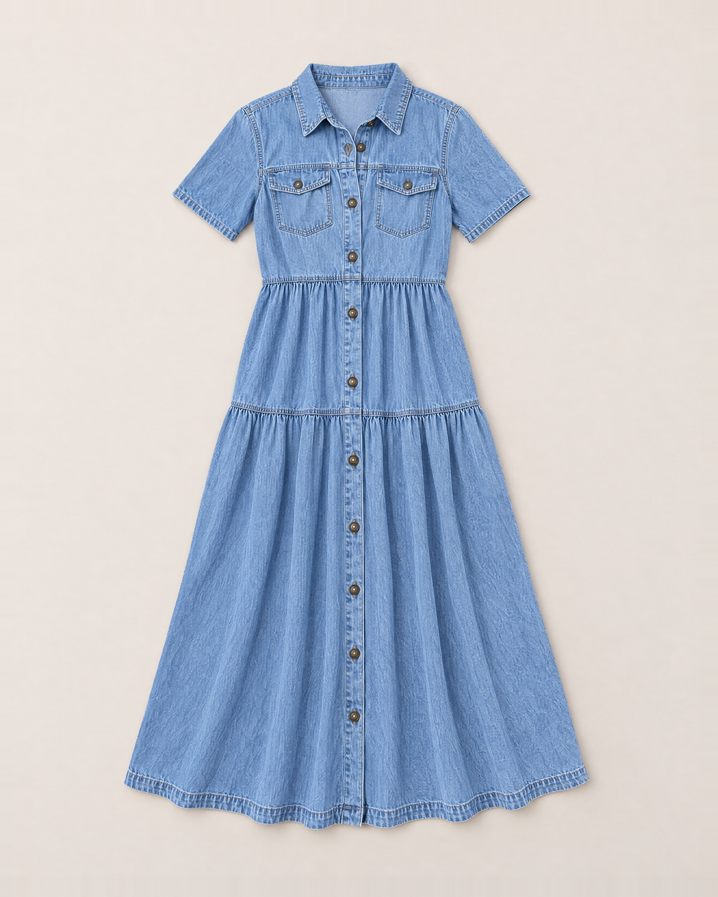 Aurelia Effortless Button-Front Dress - Light Blue flat lay