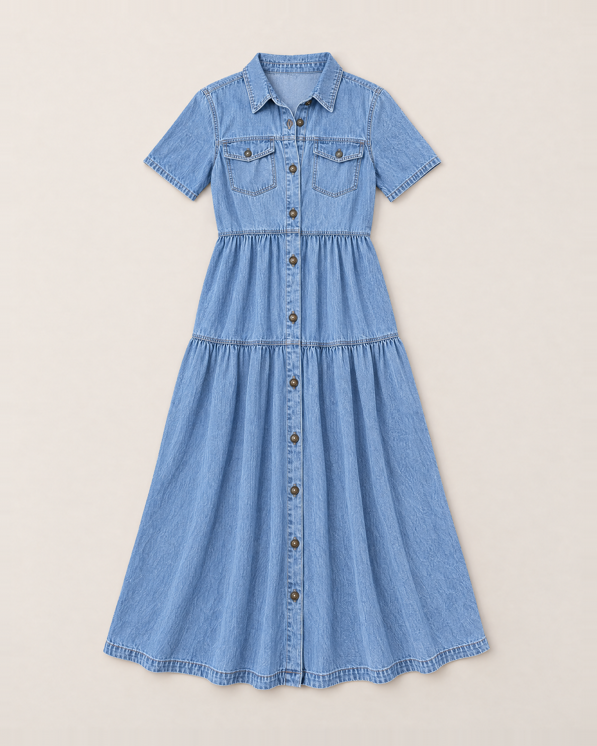 Aurelia Effortless Button-Front Dress - Light Blue flat lay
