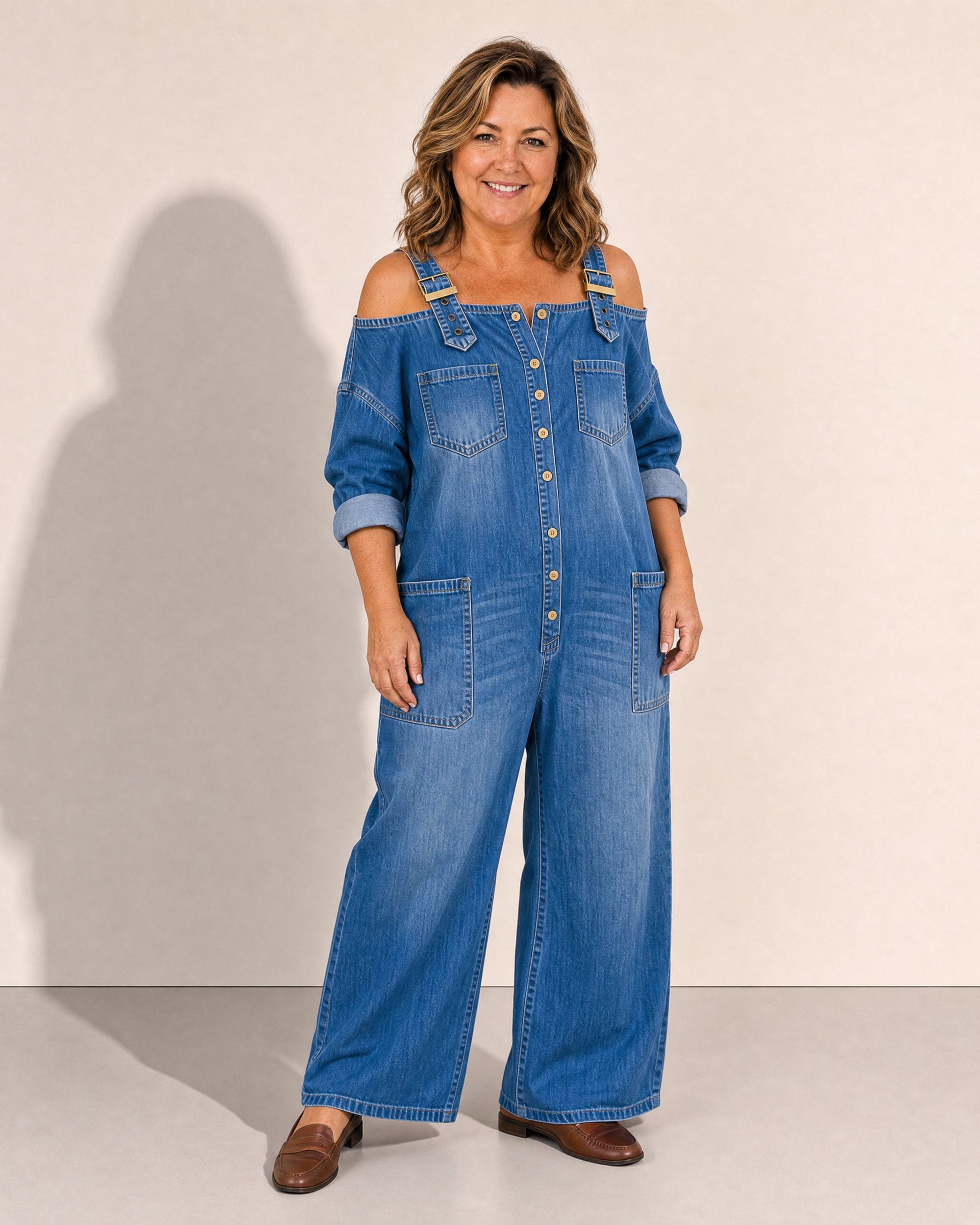 Avery Off-Shoulder Denim Jumpsuit - Adeline studio