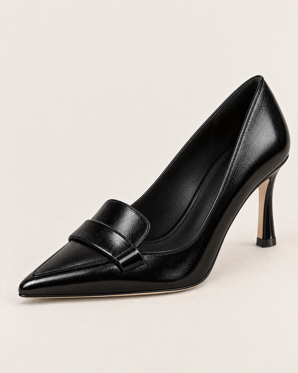 Bianca Women's Stiletto Heels - detail of the toe, fastening and stitching, Black