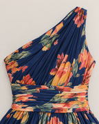 Briony One-Shoulder Floral Maxi Dress - detail of the neckline, Navy