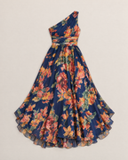 Briony One-Shoulder Floral Maxi Dress - Navy flat lay