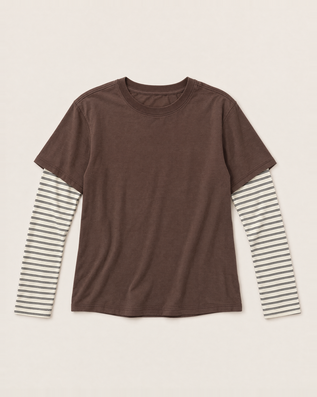 Calla Layered Look T-shirt - Chocolate Stripe flat lay