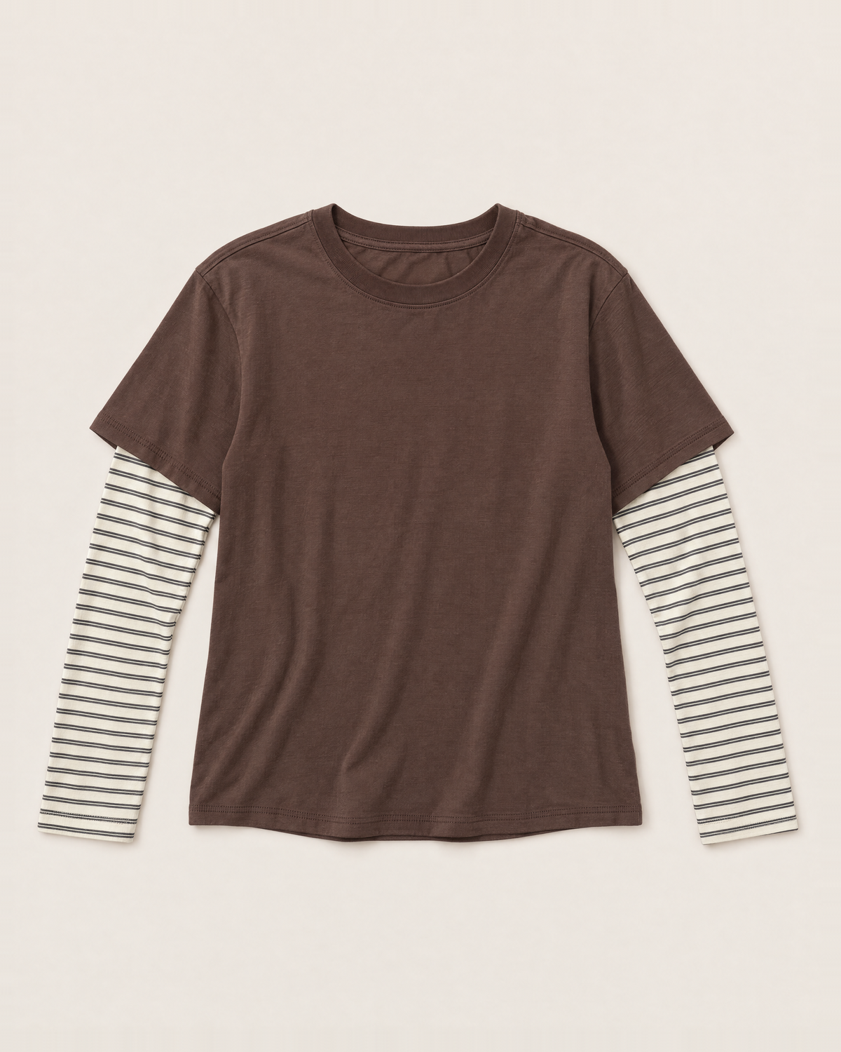 Calla Layered Look T-shirt - Chocolate Stripe flat lay