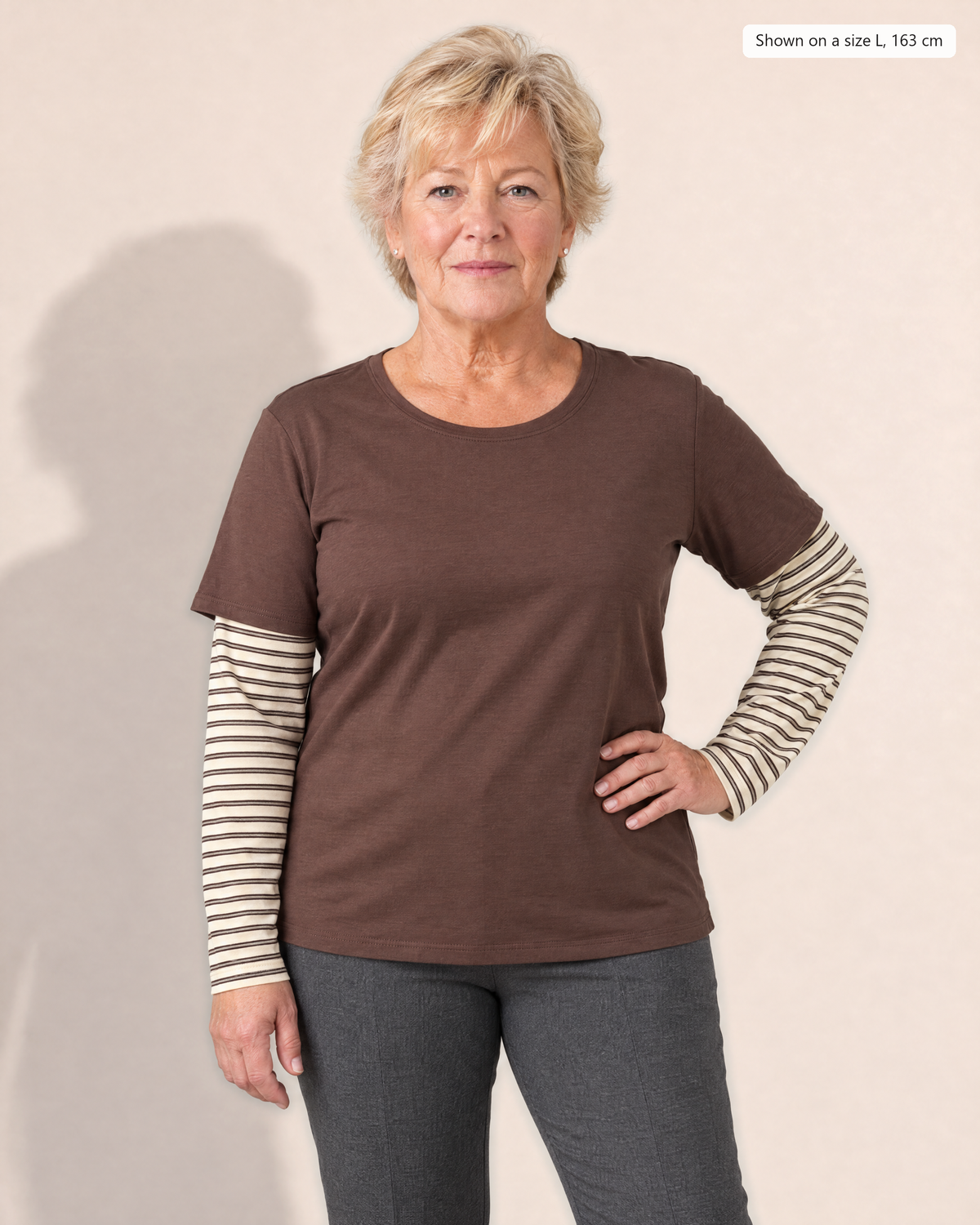 Calla Layered Look T-shirt - Adeline studio, shown on a size L, 163 cm
