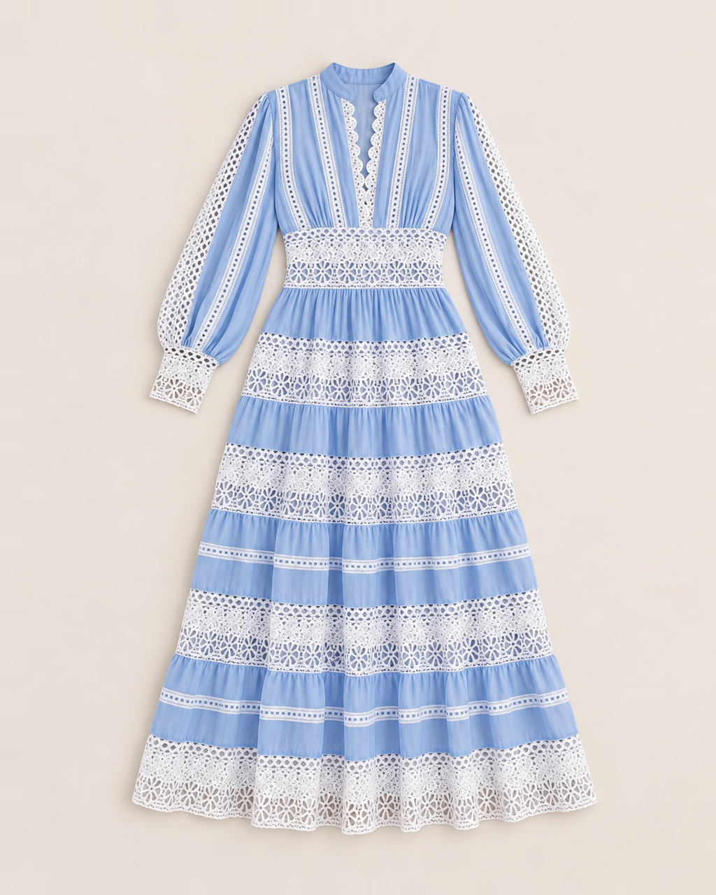 Callista Elegant Lantern Sleeve Dress - Blue flat lay, Blue