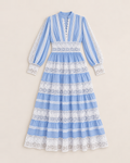 Callista Elegant Lantern Sleeve Dress - Blue flat lay, Blue