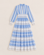 Callista Elegant Lantern Sleeve Dress - Blue flat lay, Blue