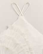 Cassia Chic Pleated Halter Midi Dress - detail of the neckline, White