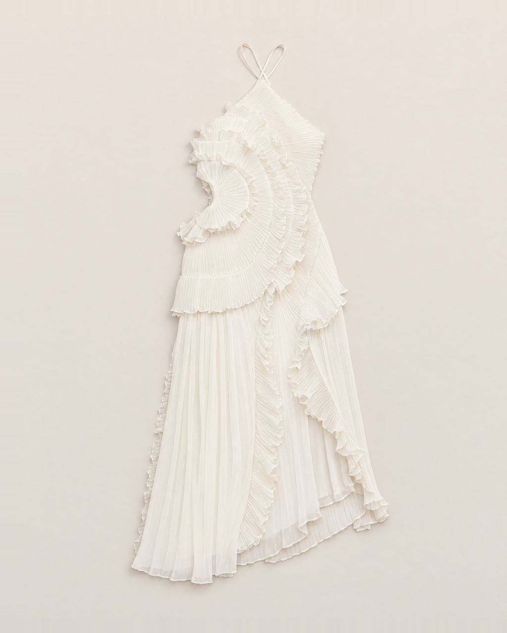 Cassia Chic Pleated Halter Midi Dress - White flat lay