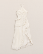 Cassia Chic Pleated Halter Midi Dress - White flat lay