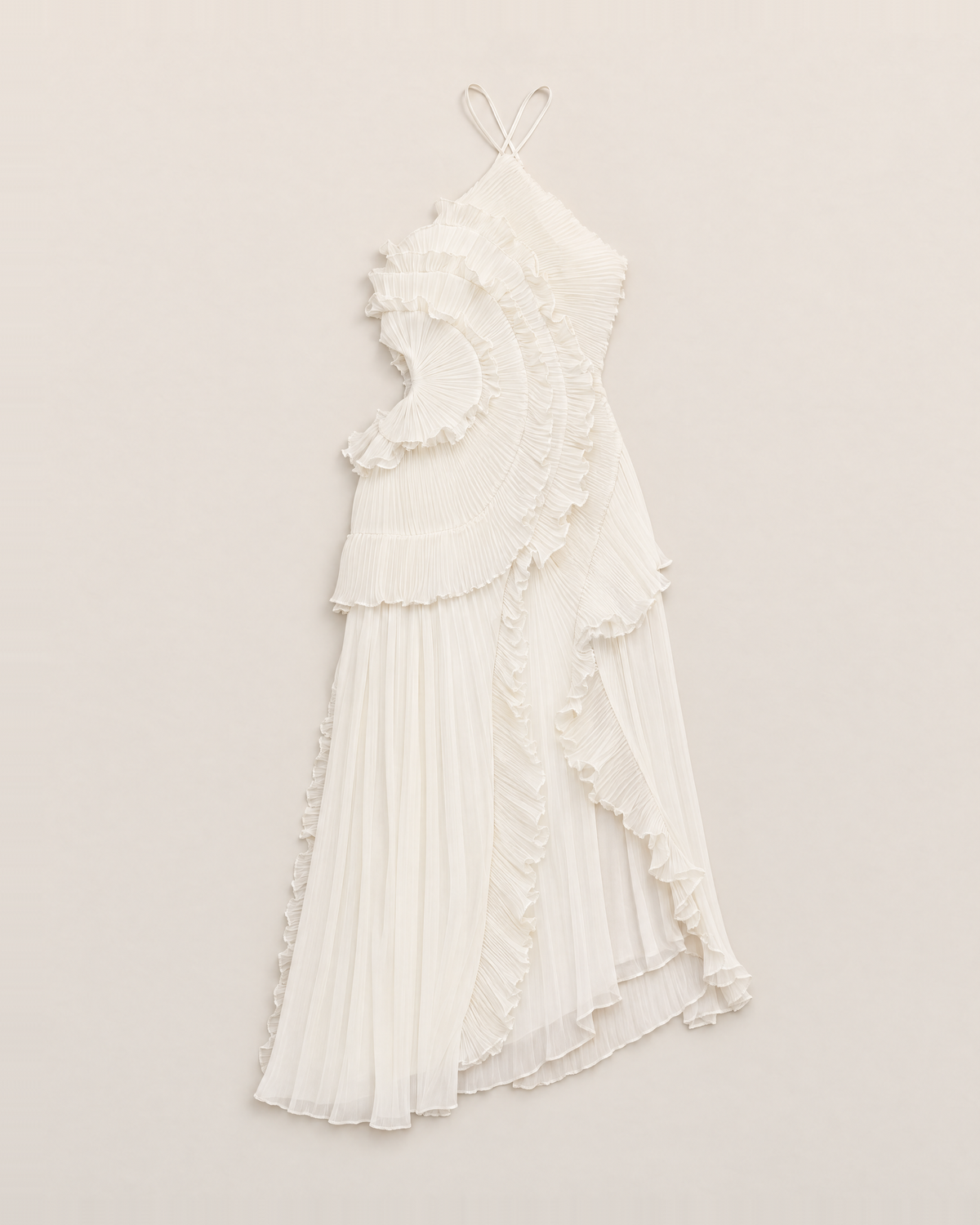 Cassia Chic Pleated Halter Midi Dress - White flat lay