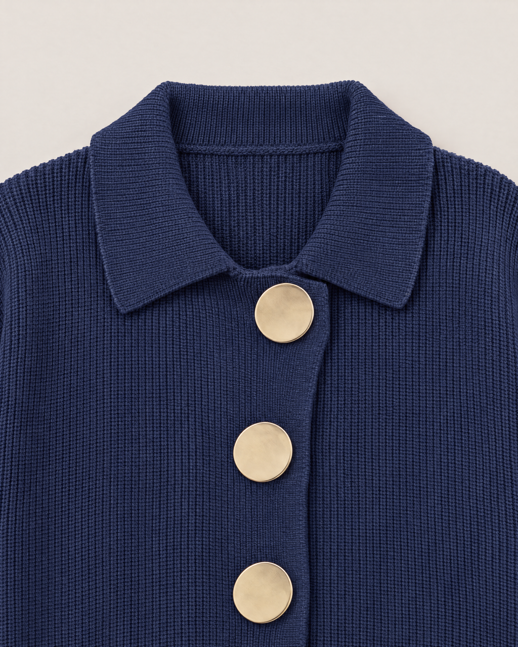 Clementine Oversized Collared Cardigan - detail of the neckline, Blue