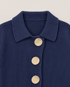 Clementine Oversized Collared Cardigan - detail of the neckline, Blue