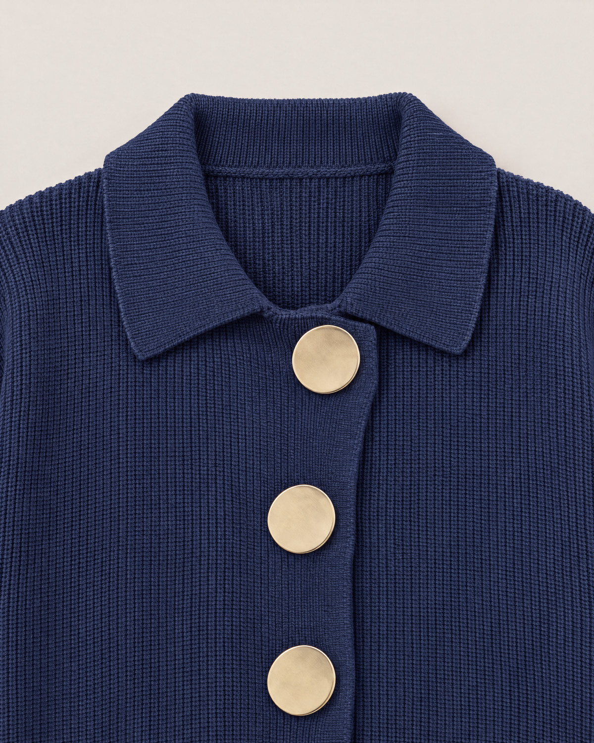 Clementine Oversized Collared Cardigan - detail of the neckline, Blue