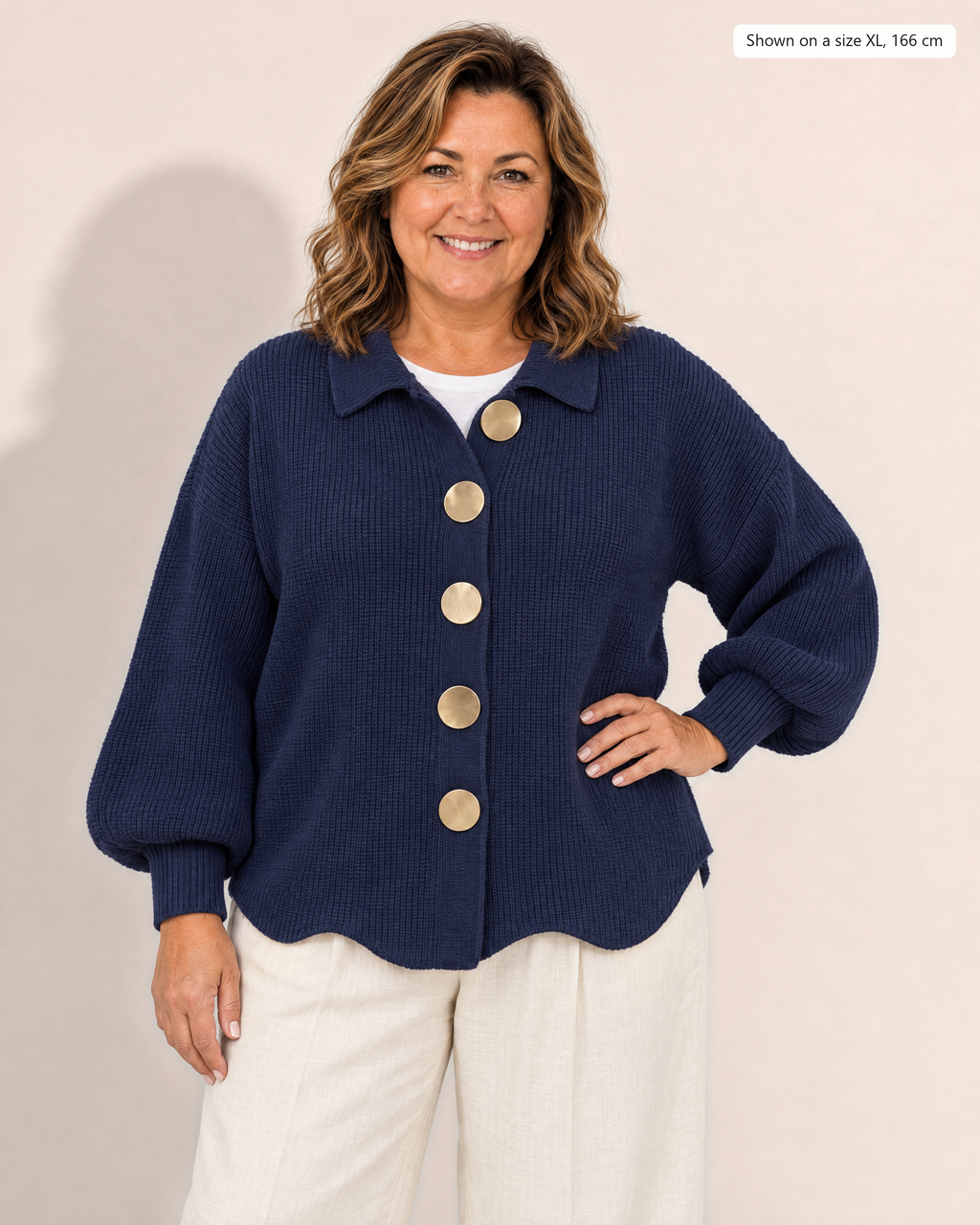 Clementine Oversized Collared Cardigan - Adeline studio, shown on a size XL, 166 cm