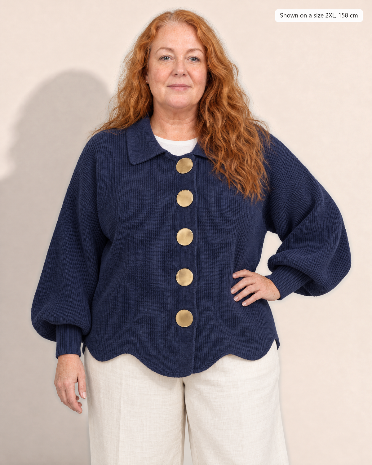 Clementine Oversized Collared Cardigan - Adeline studio, shown on a size 2XL, 158 cm