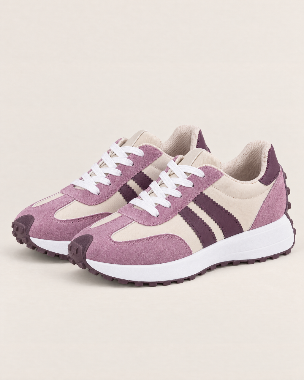 Corina Comfortable everyday sneakers - the pair at a three-quarter angle, Purple
