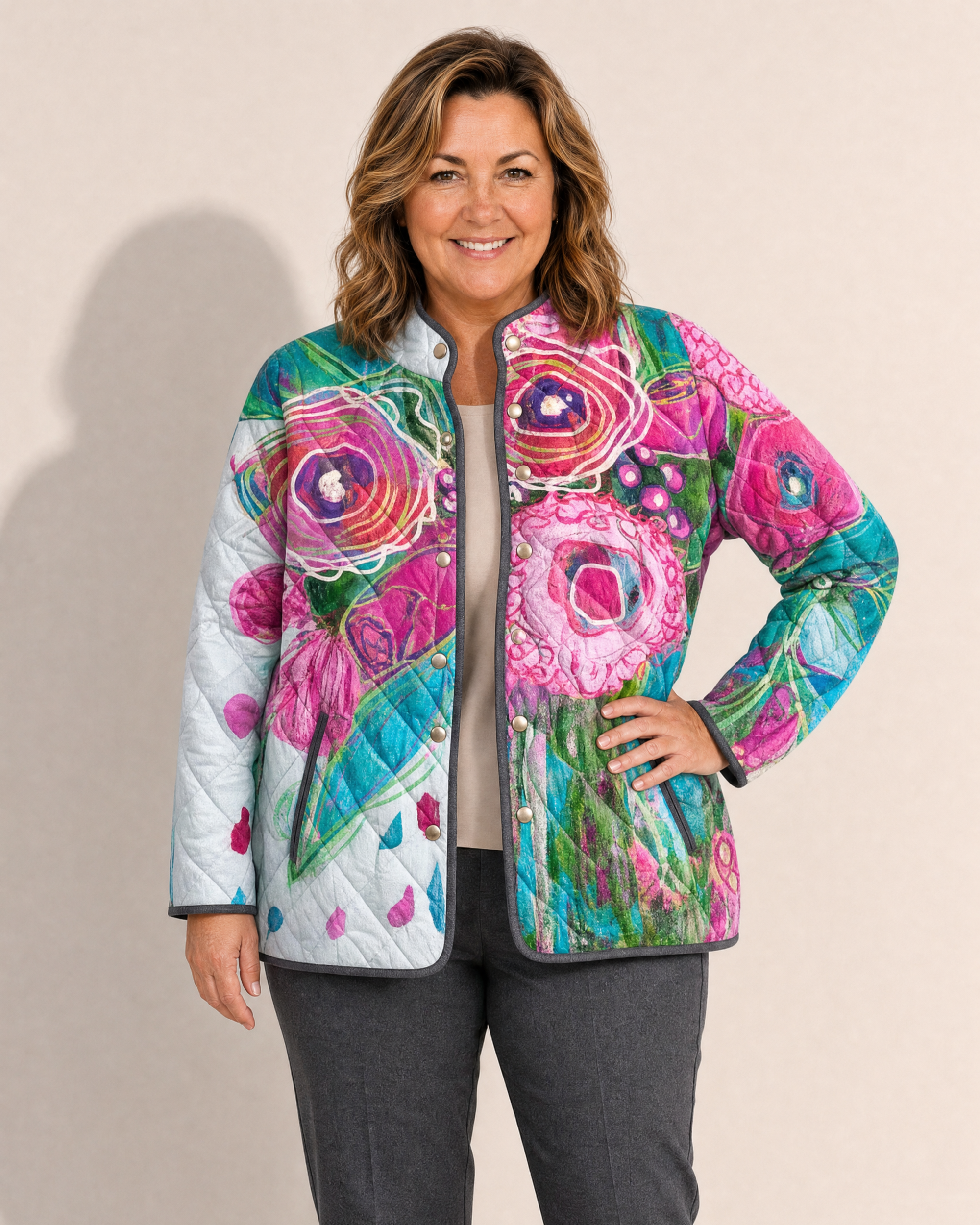 Donna Abstract Floral Quilted Jacket - Adeline studio