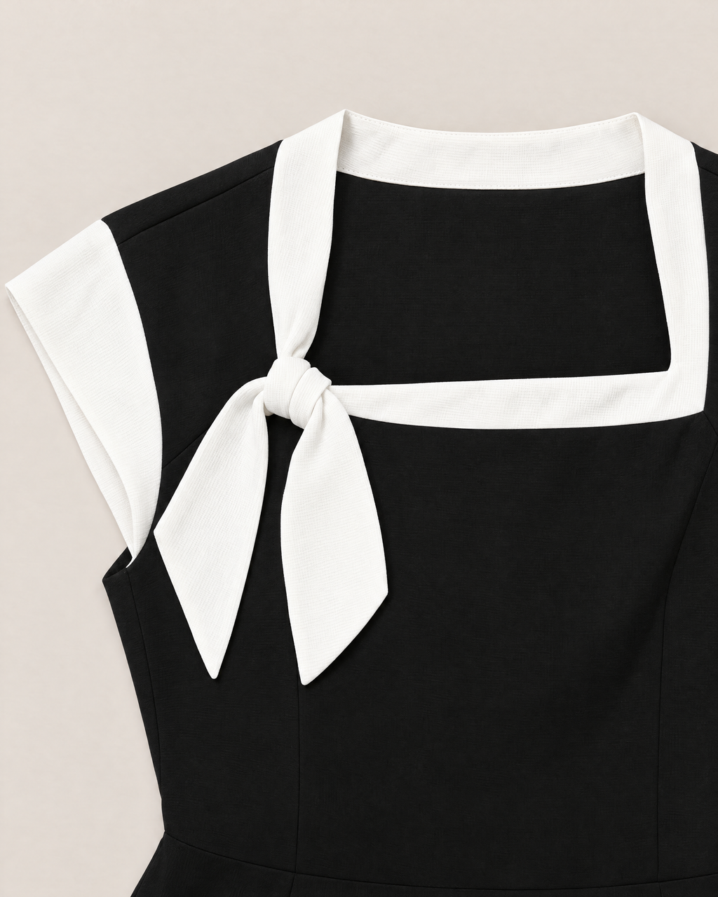 Eliza Chic Colorblock Midi Dress - detail of the neckline, Black