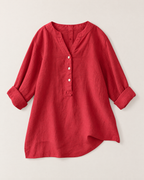 Elodie Relaxed Cotton-Linen Blouse - Cherry Red flat lay