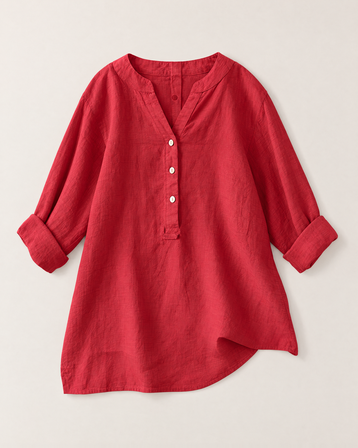 Elodie Relaxed Cotton-Linen Blouse - Cherry Red flat lay