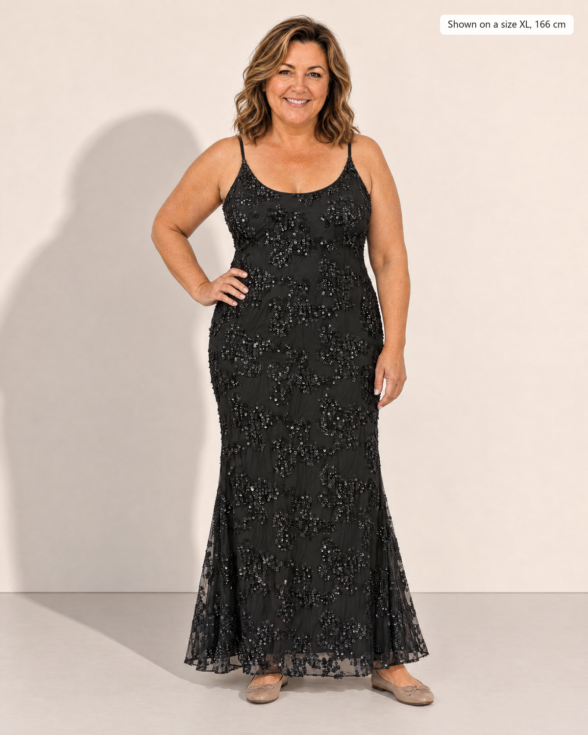 Elowen Sparkling Maxi Dress - Adeline studio, shown on a size XL, 166 cm