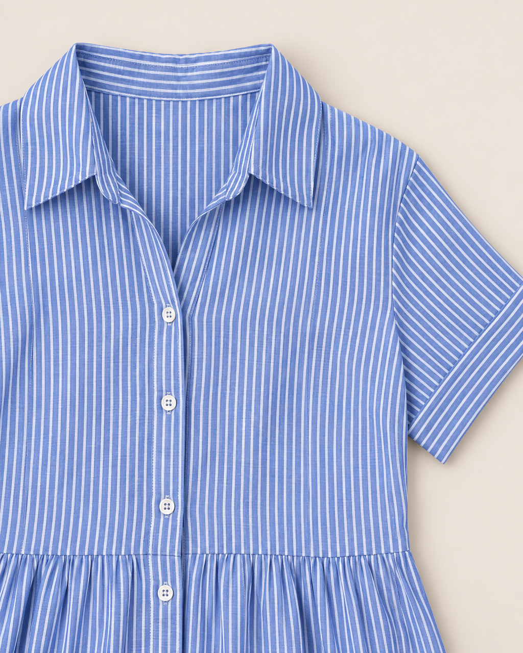 Emilia Striped Day Dress - detail of the neckline, Blue