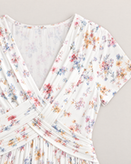 Estelle Elegant Floral Midi Dress - detail of the neckline, White