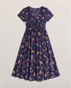 Estelle Elegant Floral Midi Dress - Navy flat lay