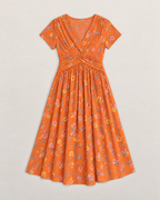 Estelle Elegant Floral Midi Dress - Orange flat lay