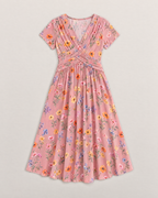 Estelle Elegant Floral Midi Dress - Pink flat lay