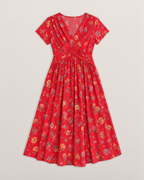 Estelle Elegant Floral Midi Dress - Red flat lay